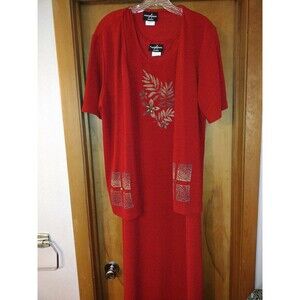 Positive Attitude Size 16 Red Two Piece Jacket Long Dress Church Grannycore